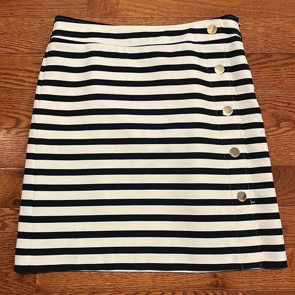 Anne Klein Navy Blue & White Striped Lined Nautical Pencil Skirt, Women's 6 - Picture 1 of 6